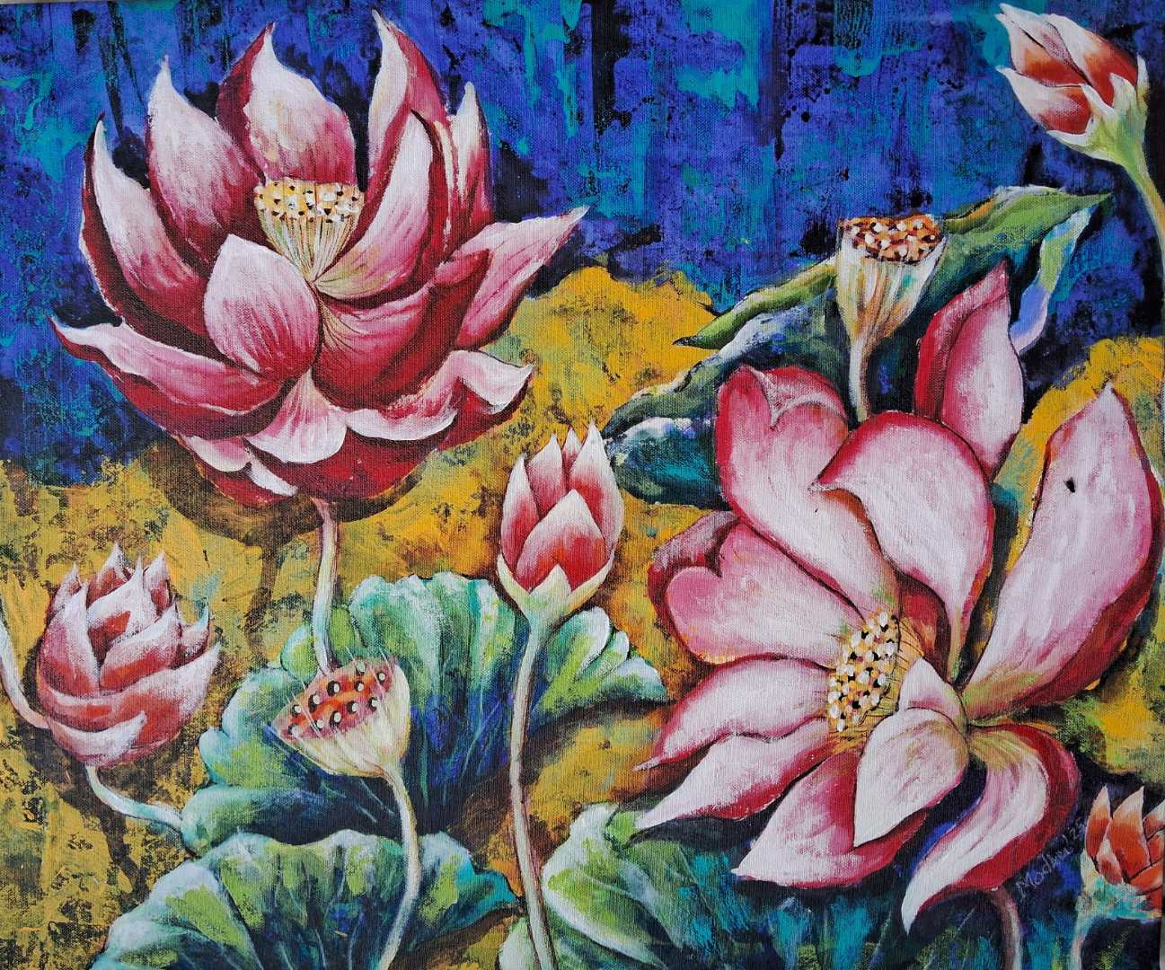 Lotus Flower 1 by Anirban Seth | Floral Acrylic Paintings on Canvas